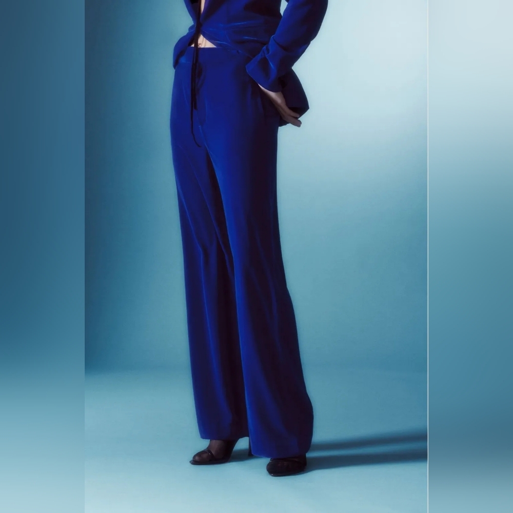Zara Ink Blue Flowing Velvet Trousers